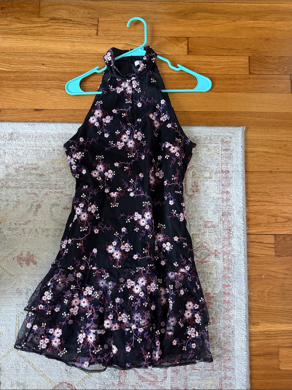 Girls' Black Floral Halter Dress